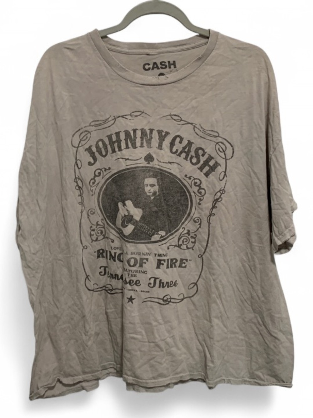 Johnny Cash Ring of Fire Graphic Short Sleeve Band Tee in Light Beige Gray